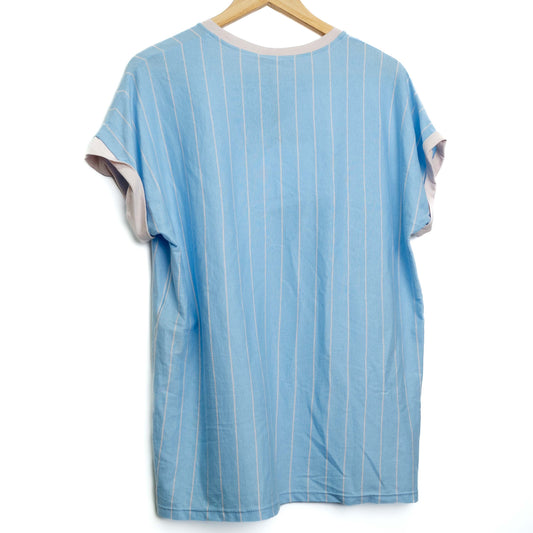 Balmain Blue Pinstripe Logo Size Large T-Shirt