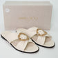 Jimmy Choo Neda Flat Latte Leather Slides with Crystal Buckle