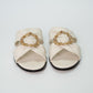 Jimmy Choo Neda Flat Latte Leather Slides with Crystal Buckle