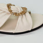 Jimmy Choo Neda Flat Latte Leather Slides with Crystal Buckle