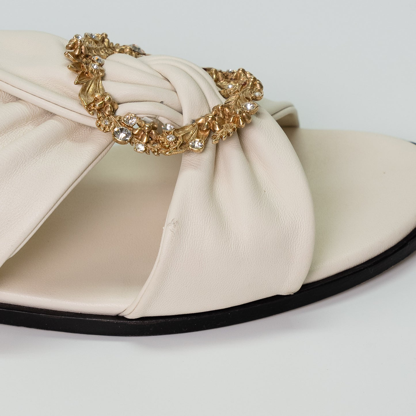 Jimmy Choo Neda Flat Latte Leather Slides with Crystal Buckle