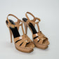 Saint Laurent Tribute Platform Sandals in Dark Beige Patent Leather