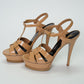 Saint Laurent Tribute Platform Sandals in Dark Beige Patent Leather