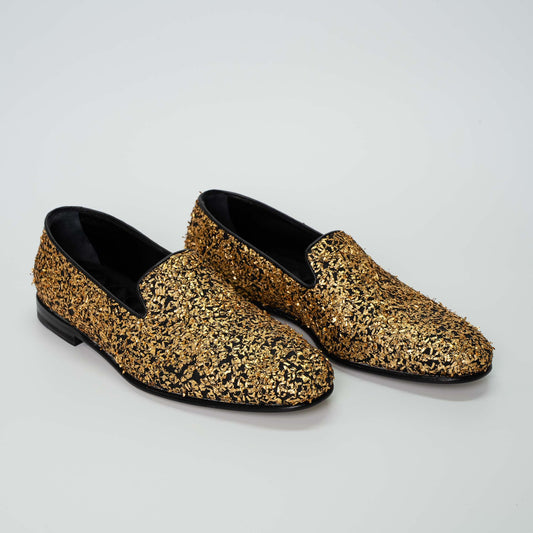 Manolo Blahnik Mario Gold Embellished Loafers