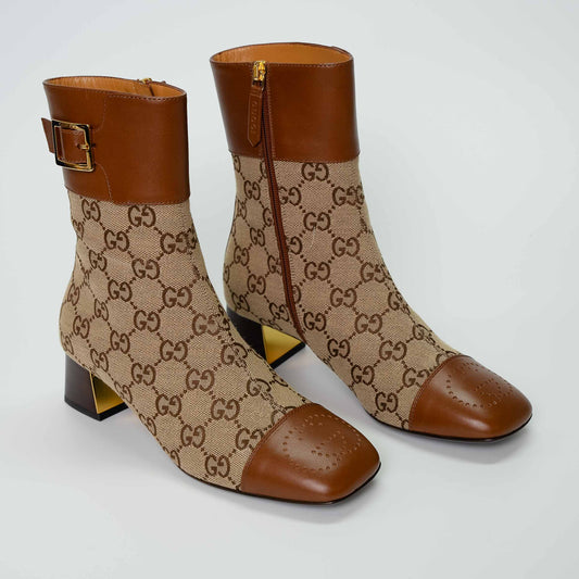 Gucci GG Supreme Canvas & Leather 'Ellis' Ankle Boots