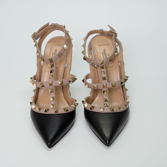 Valentino Garavani Rockstud Caged Pump Black & Poudre Leather
