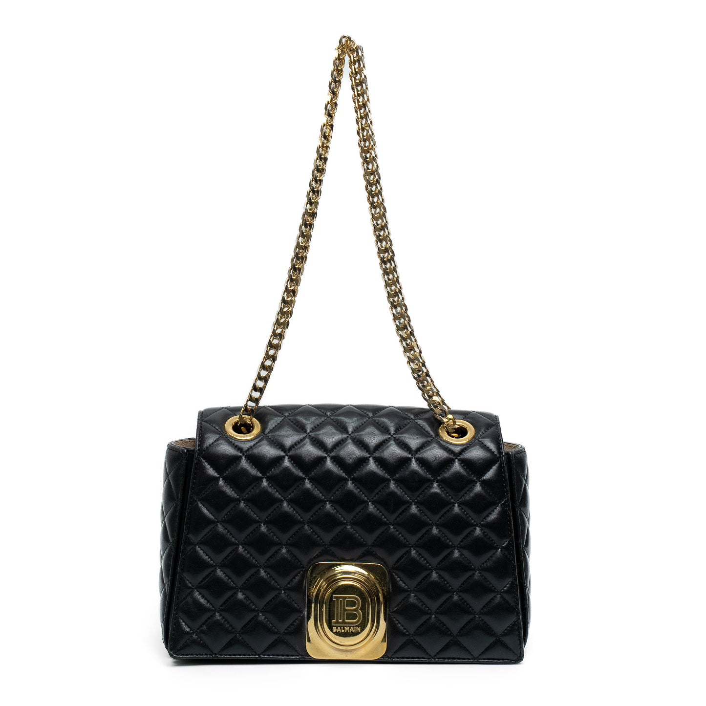 Balmain Black Quilted Lambskin Chain Shoulder Bag