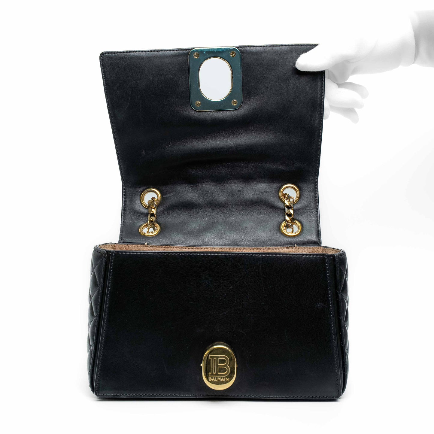 Balmain Black Quilted Lambskin Chain Shoulder Bag
