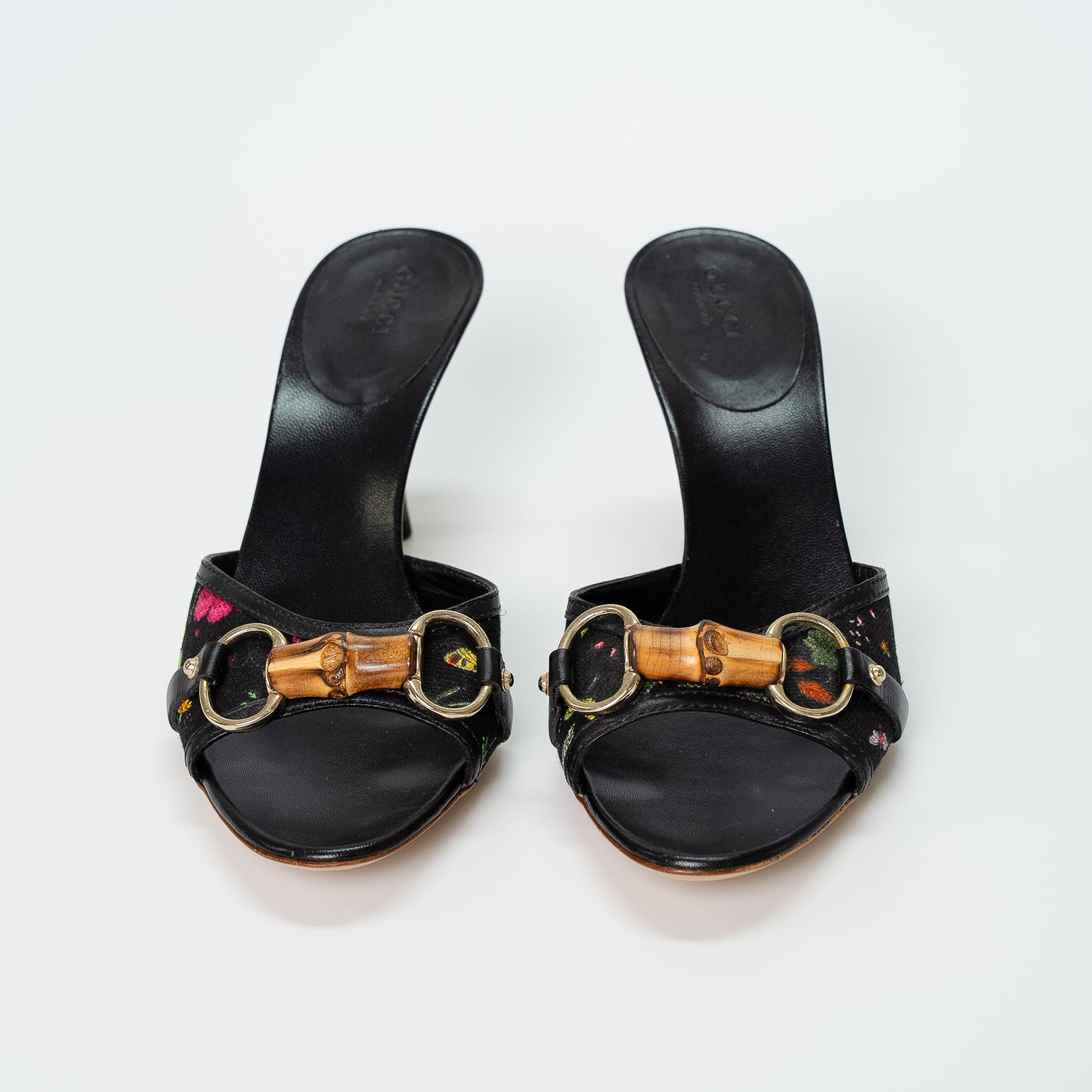 Gucci Bamboo Embroidered Leather Heeled Mules