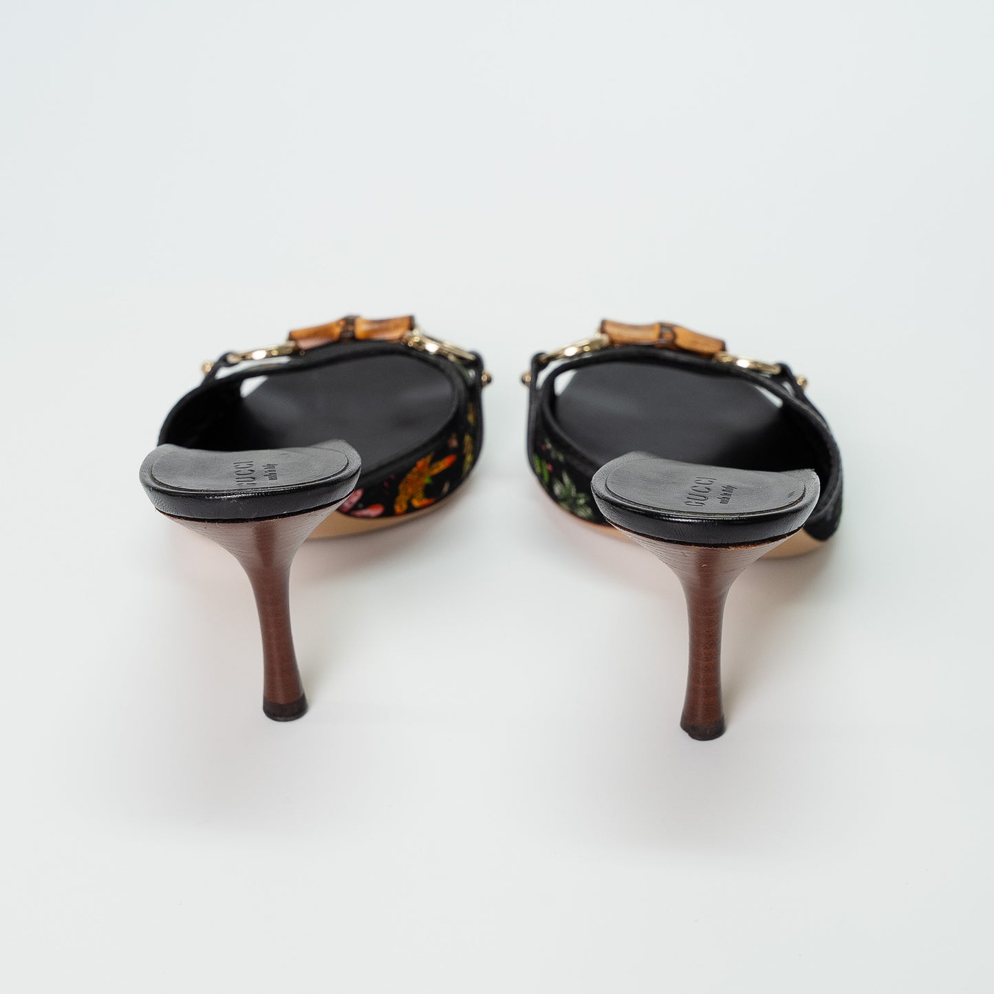 Gucci Bamboo Embroidered Leather Heeled Mules