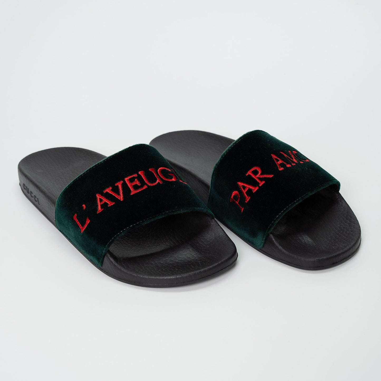 Gucci L’Aveugle Par Amour Green Velvet Slides