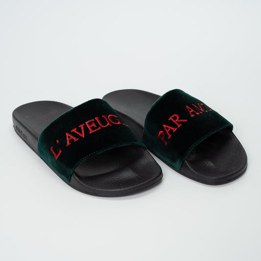 Gucci L’Aveugle Par Amour Green Velvet Slides