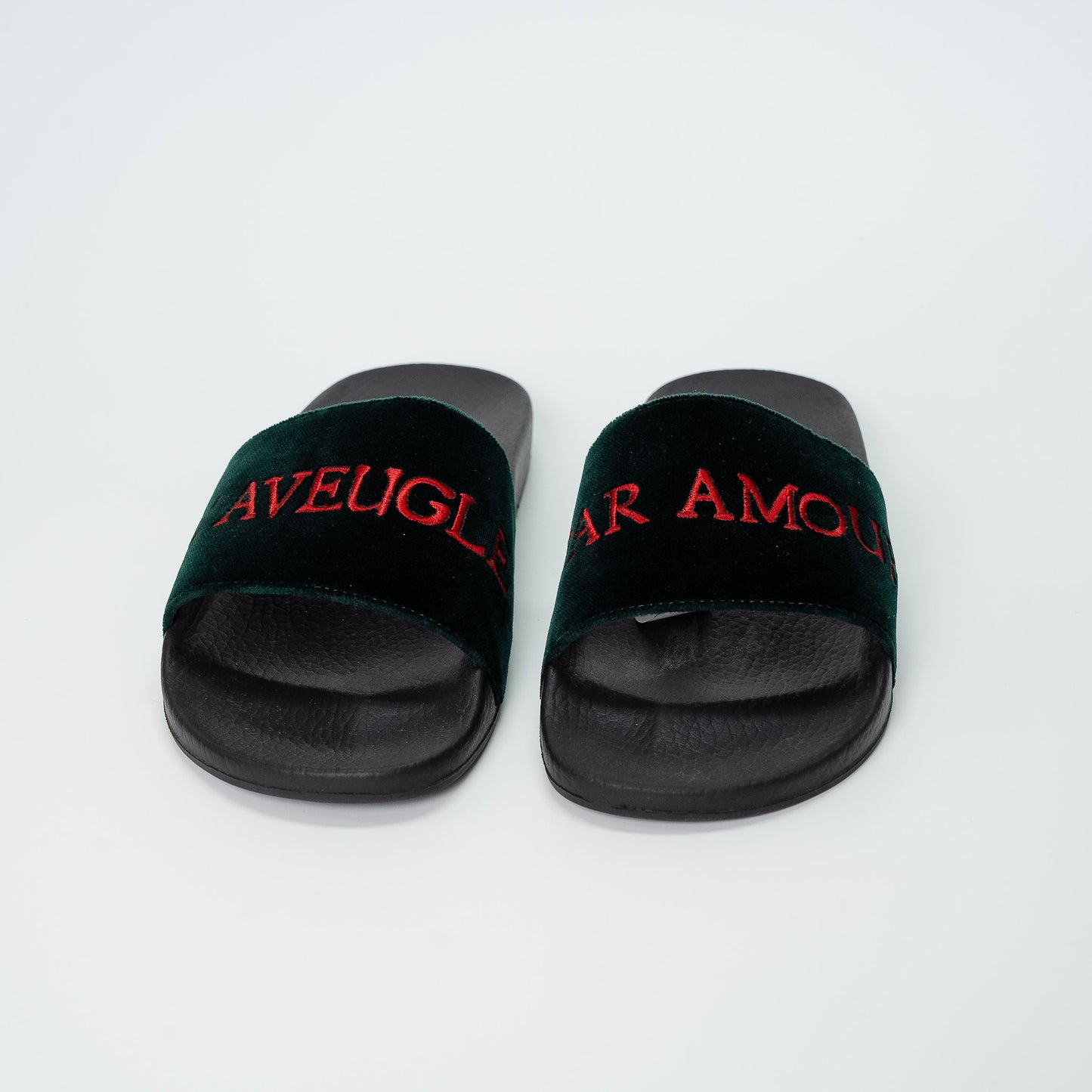 Gucci L’Aveugle Par Amour Green Velvet Slides