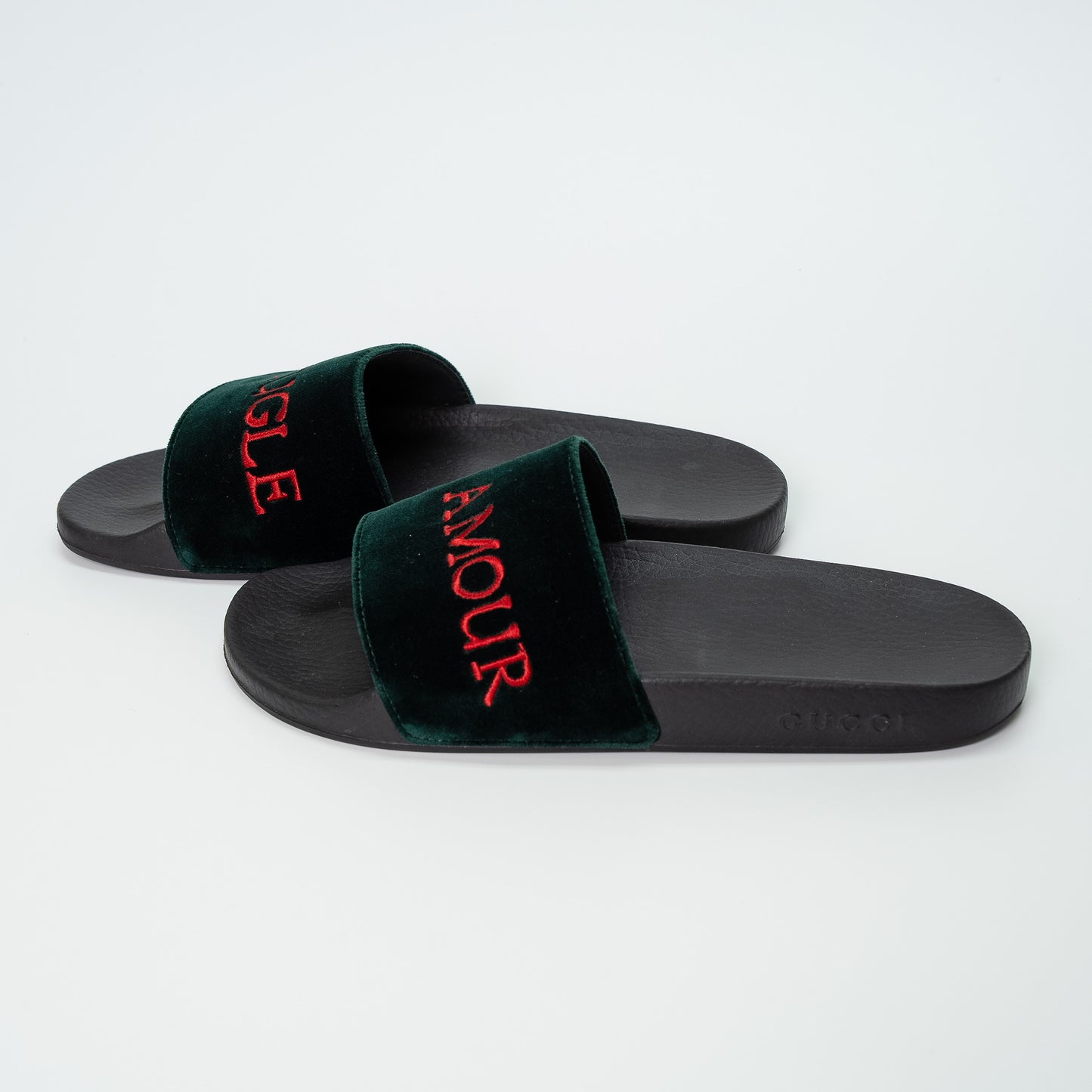 Gucci L’Aveugle Par Amour Green Velvet Slides