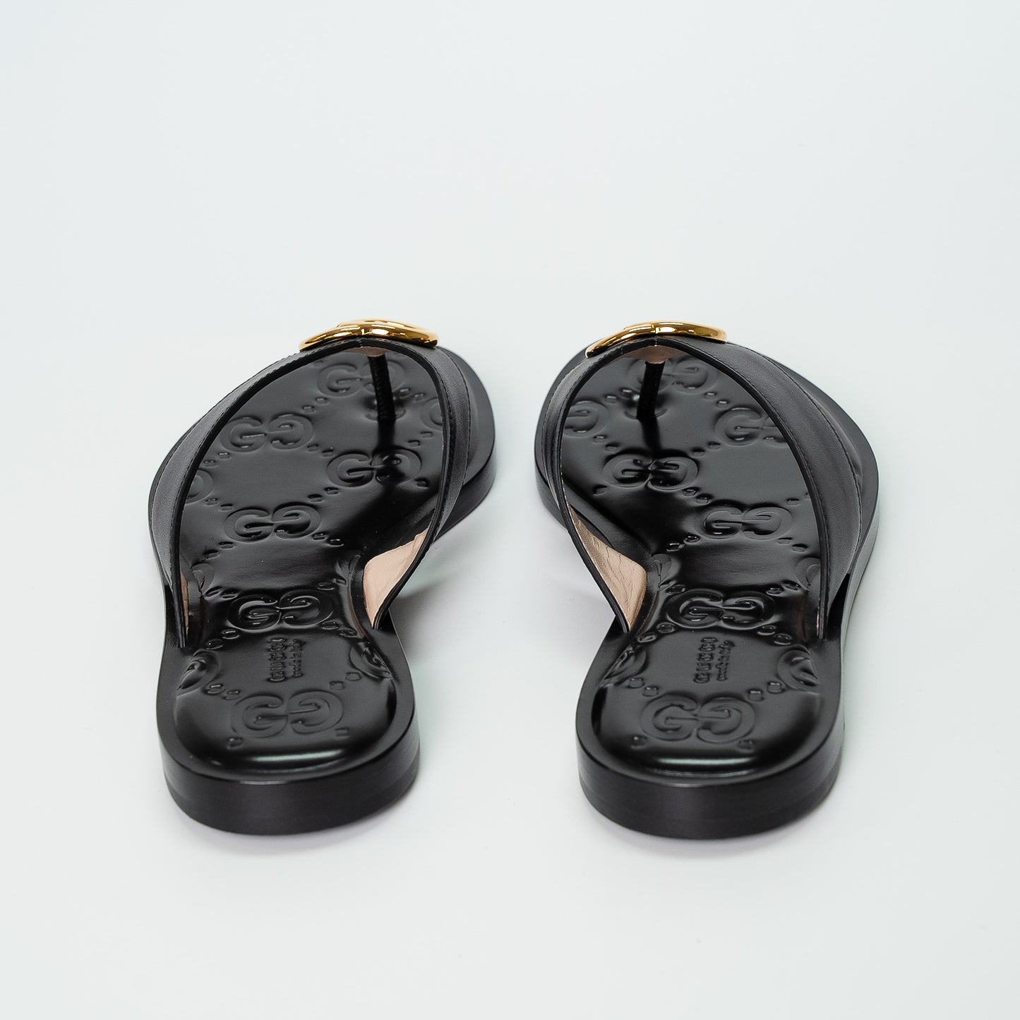Gucci GG Marmont Black Leather Thong Sandals