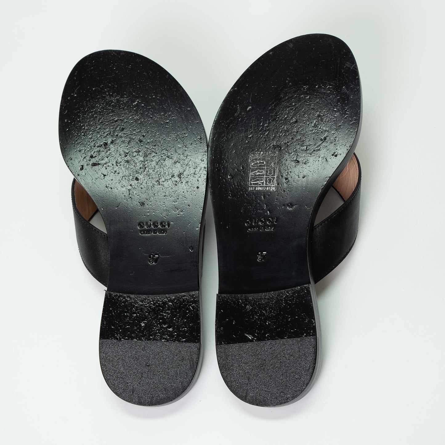 Gucci GG Marmont Black Leather Thong Sandals