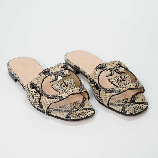 Gucci GG Cutout Python Print Slides