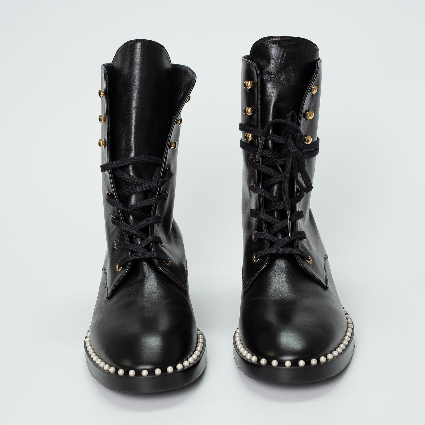Stuart Weitzman Black Pearl-Studded Combat Boots