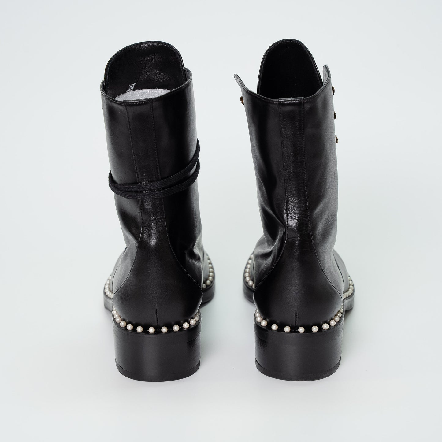 Stuart Weitzman Black Pearl-Studded Combat Boots
