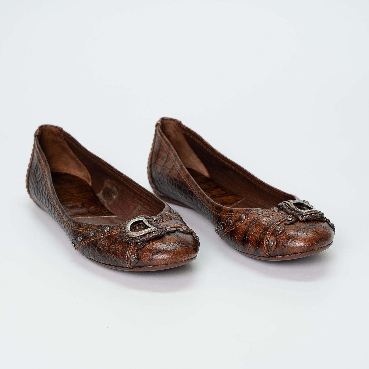 Dior Brown Croc-Embossed Leather Flats