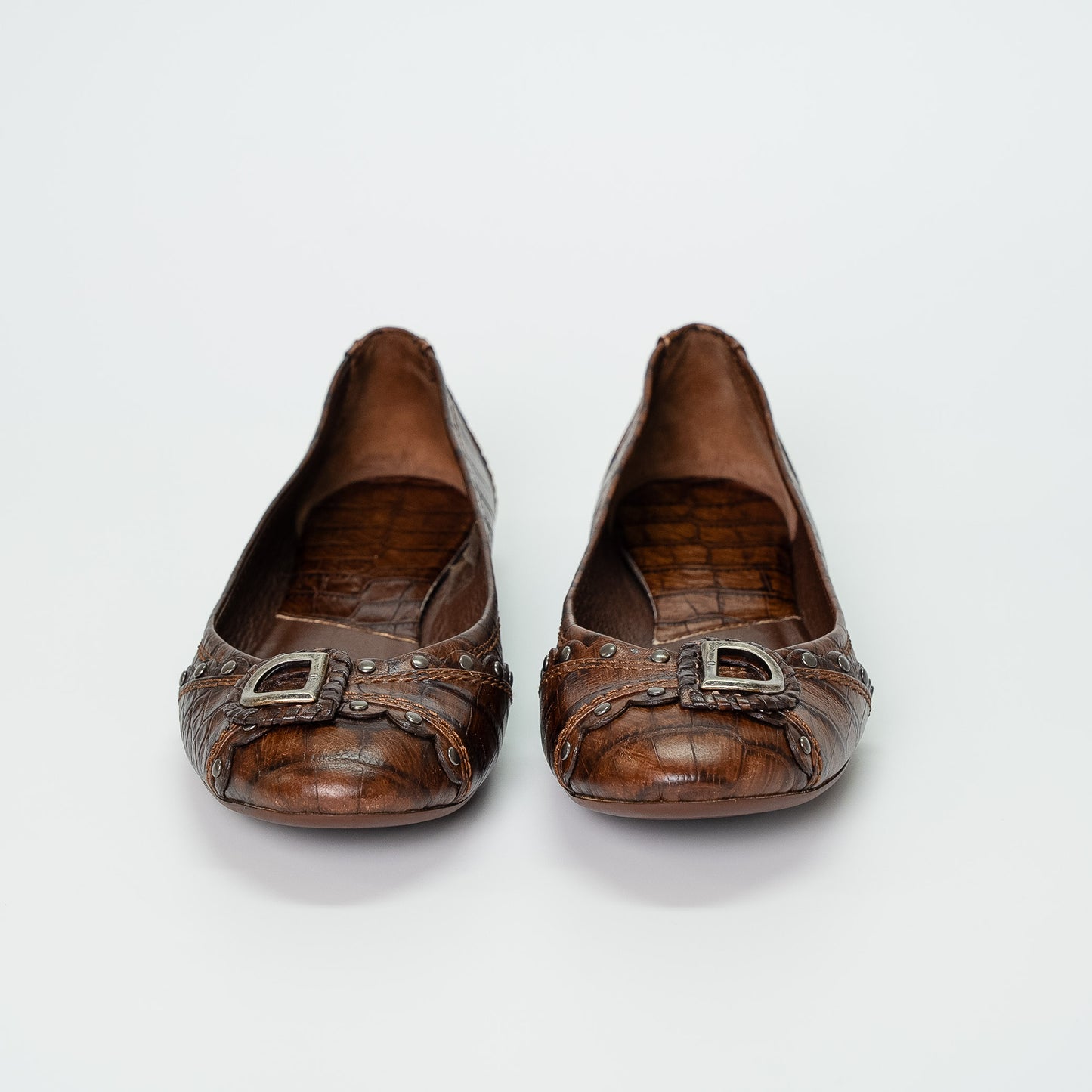 Dior Brown Croc-Embossed Leather Flats