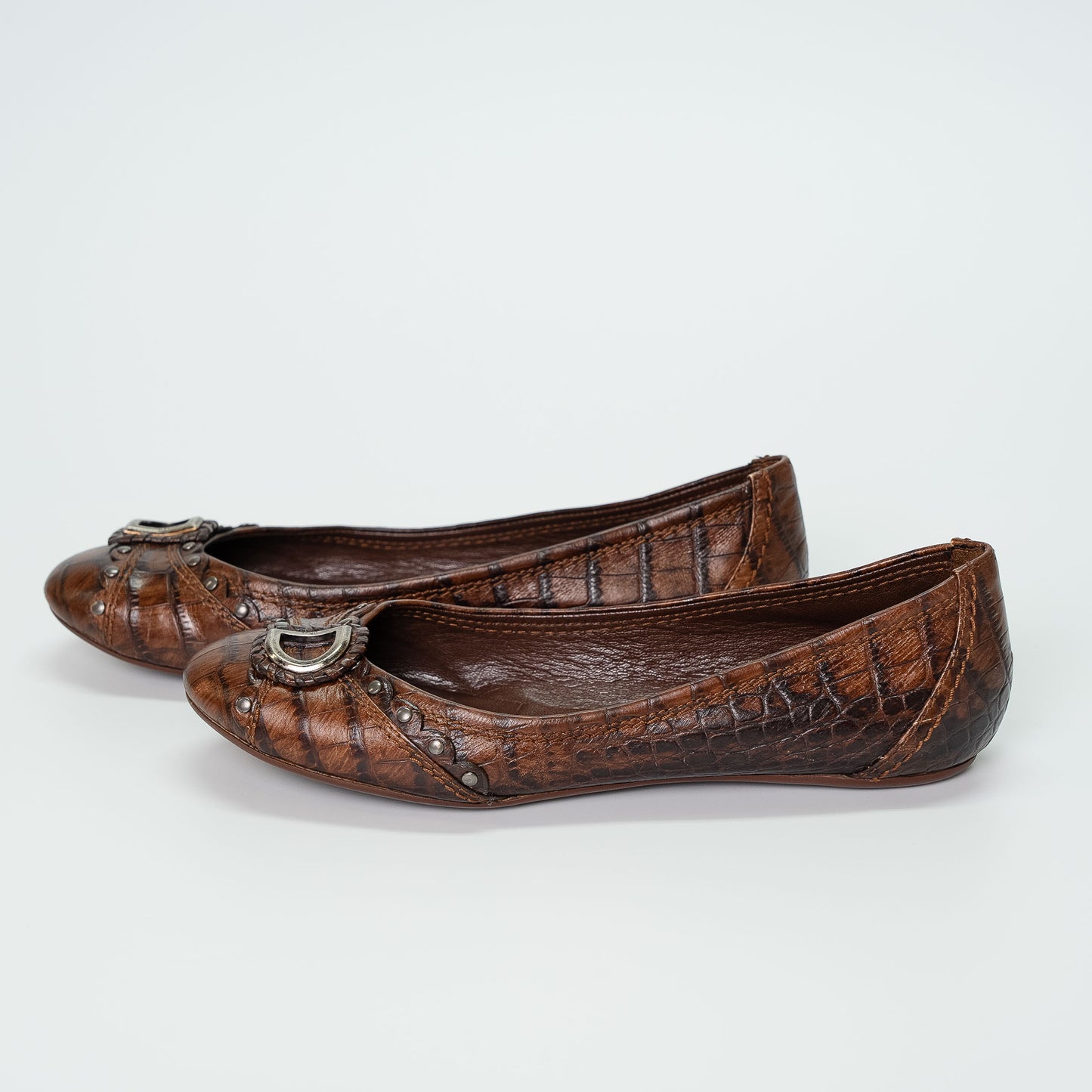 Dior Brown Croc-Embossed Leather Flats