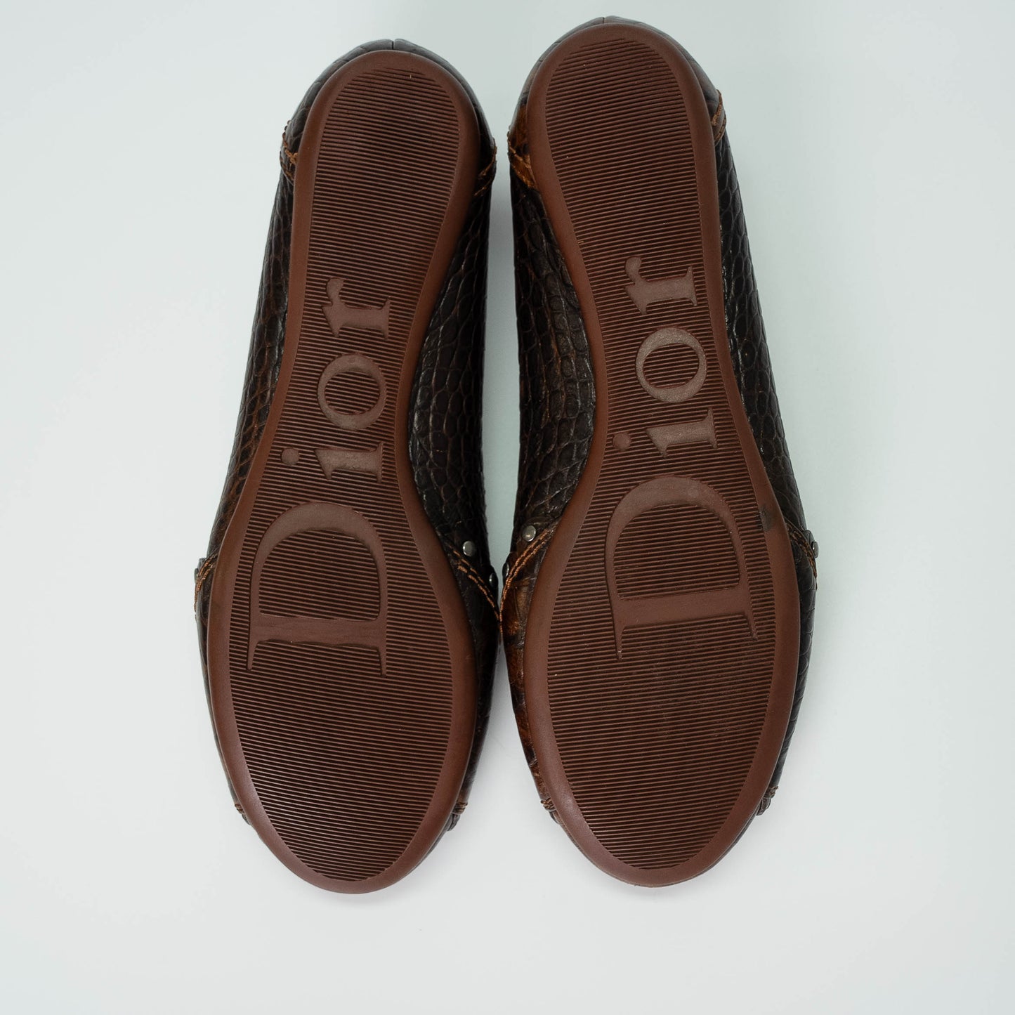 Dior Brown Croc-Embossed Leather Flats