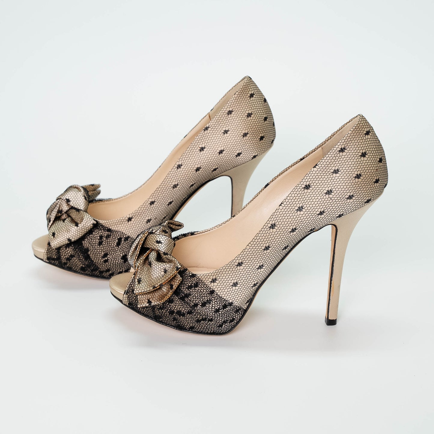 Dior J’Adior Nude Mesh Polka Dot Bow Heels