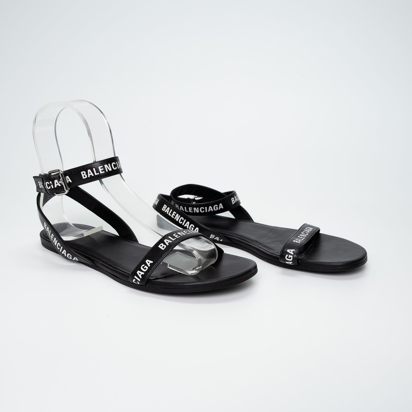 Balenciaga Black Logo Strap Flat Sandals
