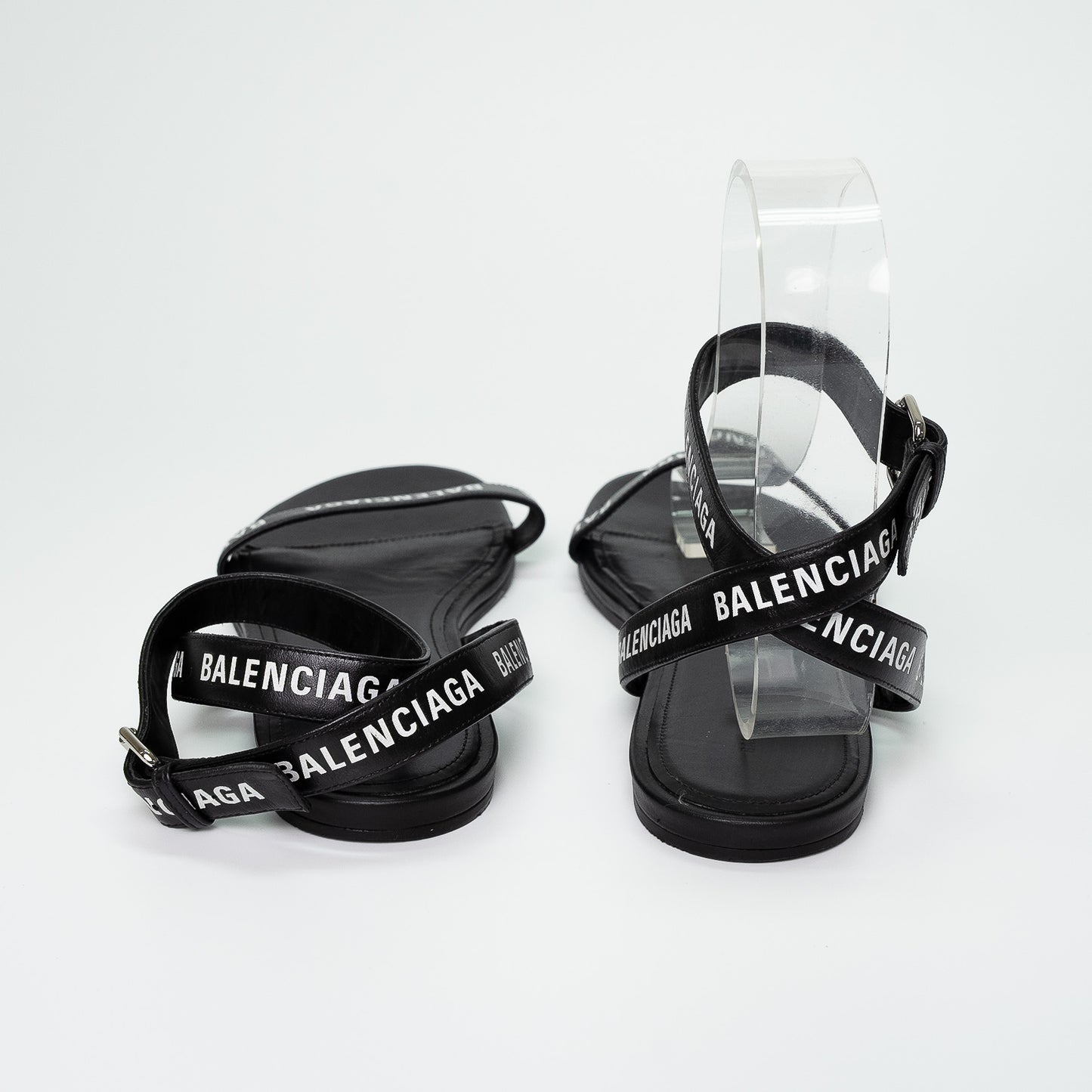 Balenciaga Black Logo Strap Flat Sandals