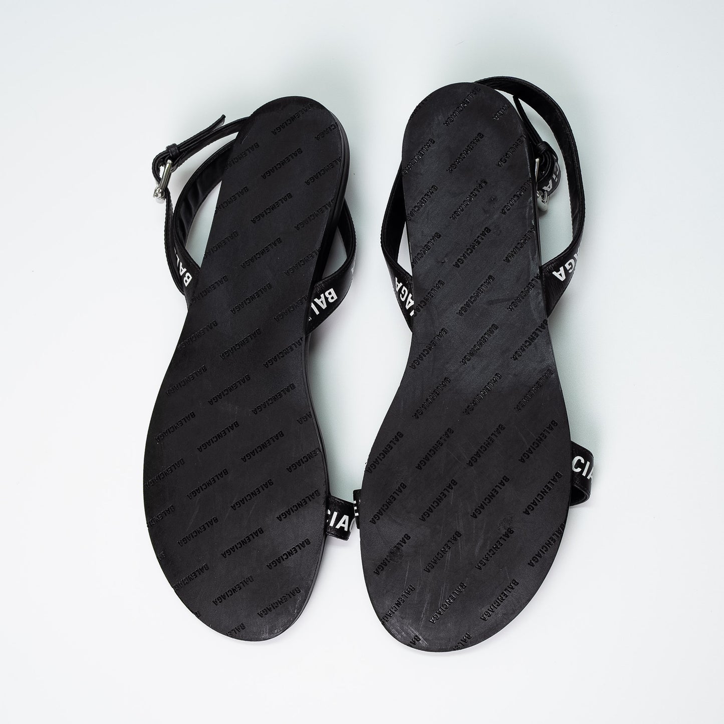 Balenciaga Black Logo Strap Flat Sandals