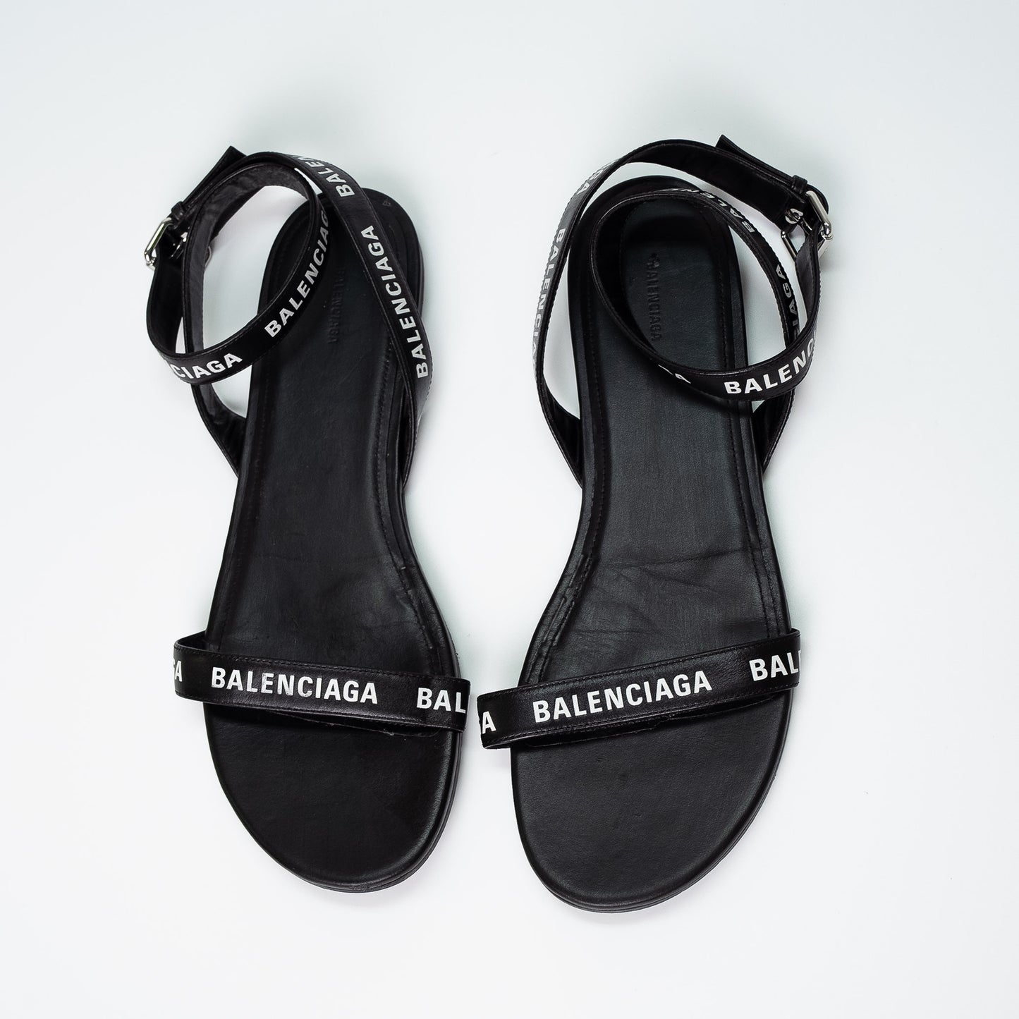 Balenciaga Black Logo Strap Flat Sandals