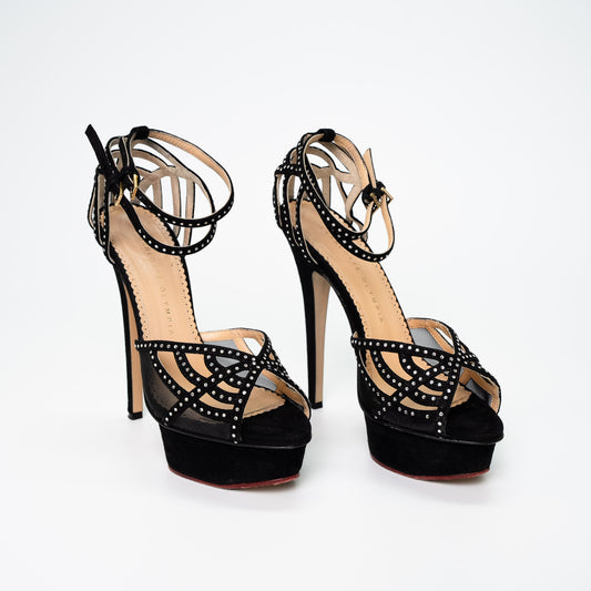 Charlotte Olympia Black Crystal Mesh Platform Heels