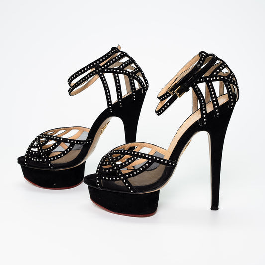 Charlotte Olympia Black Crystal Mesh Platform Heels