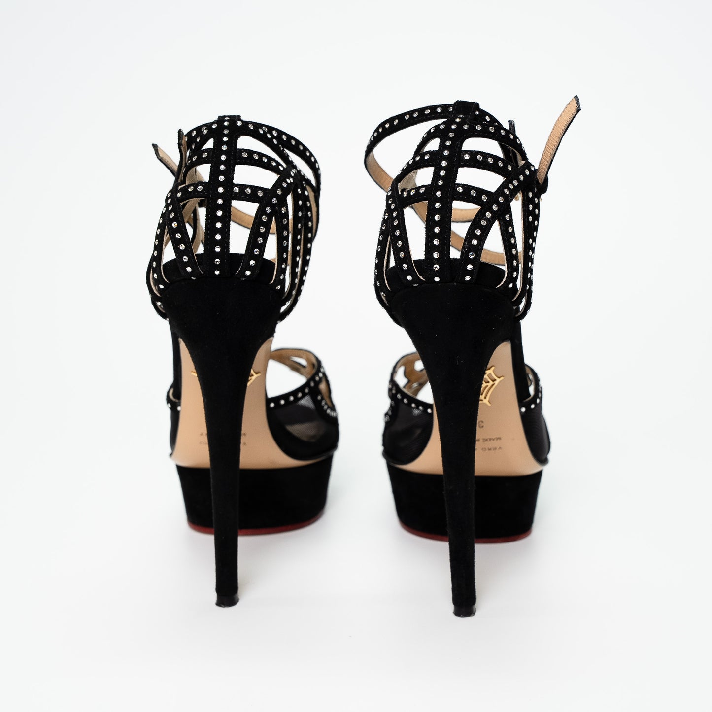 Charlotte Olympia Black Crystal Mesh Platform Heels