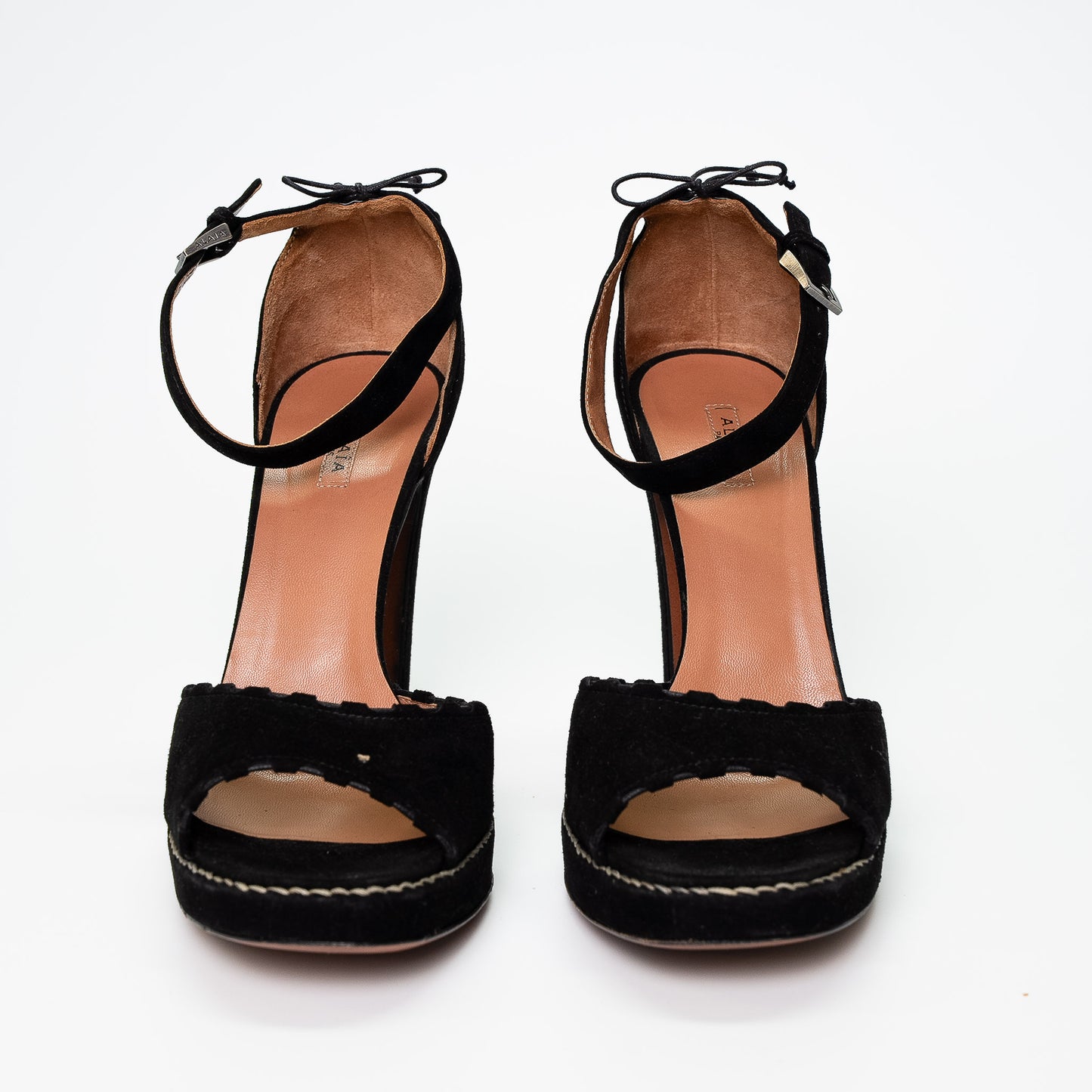 Alaïa Black Suede Ankle Strap Platform Heels