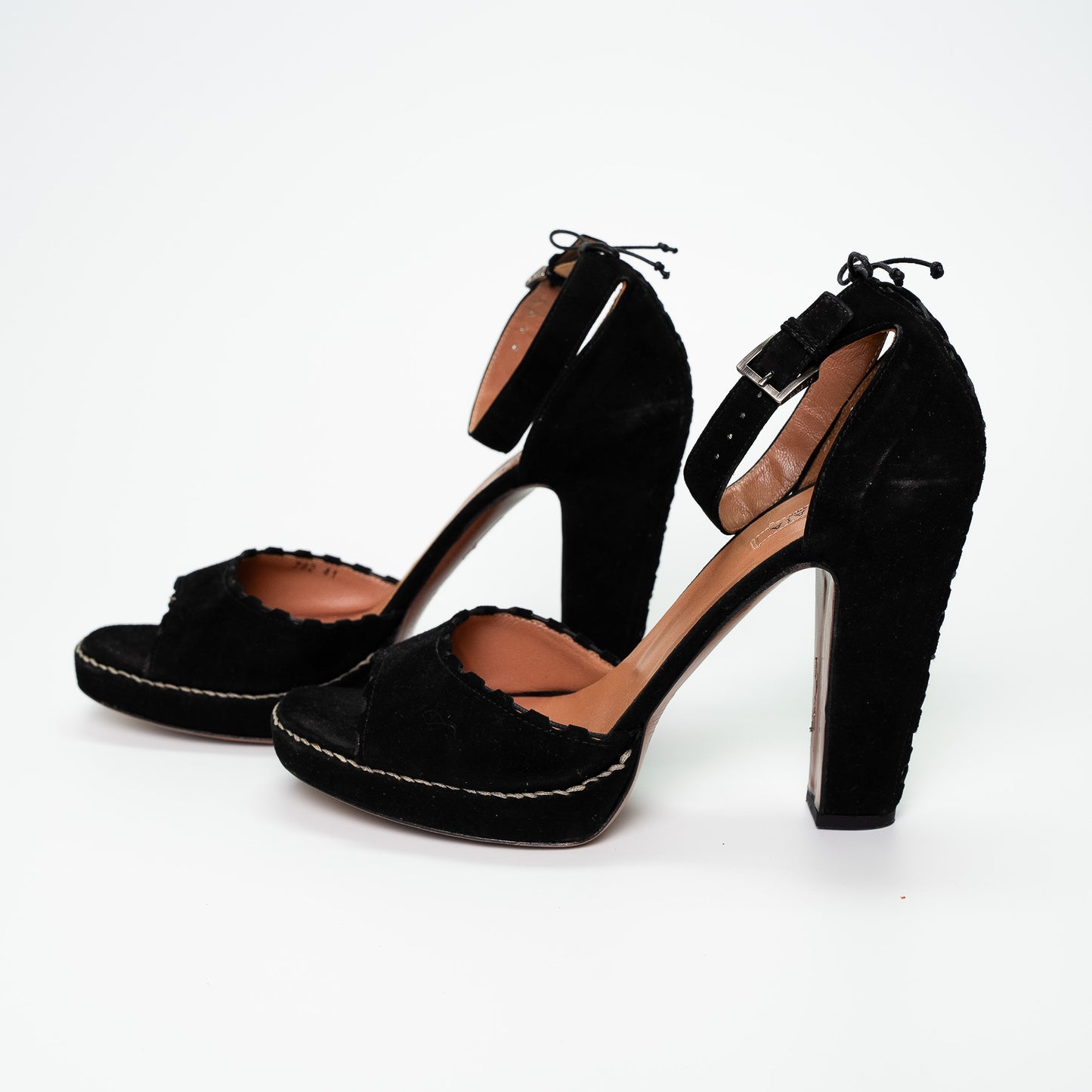 Alaïa Black Suede Ankle Strap Platform Heels
