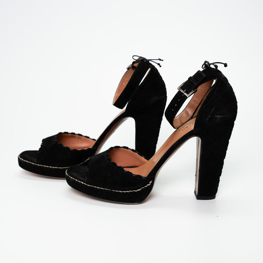 Alaïa Black Suede Ankle Strap Platform Heels