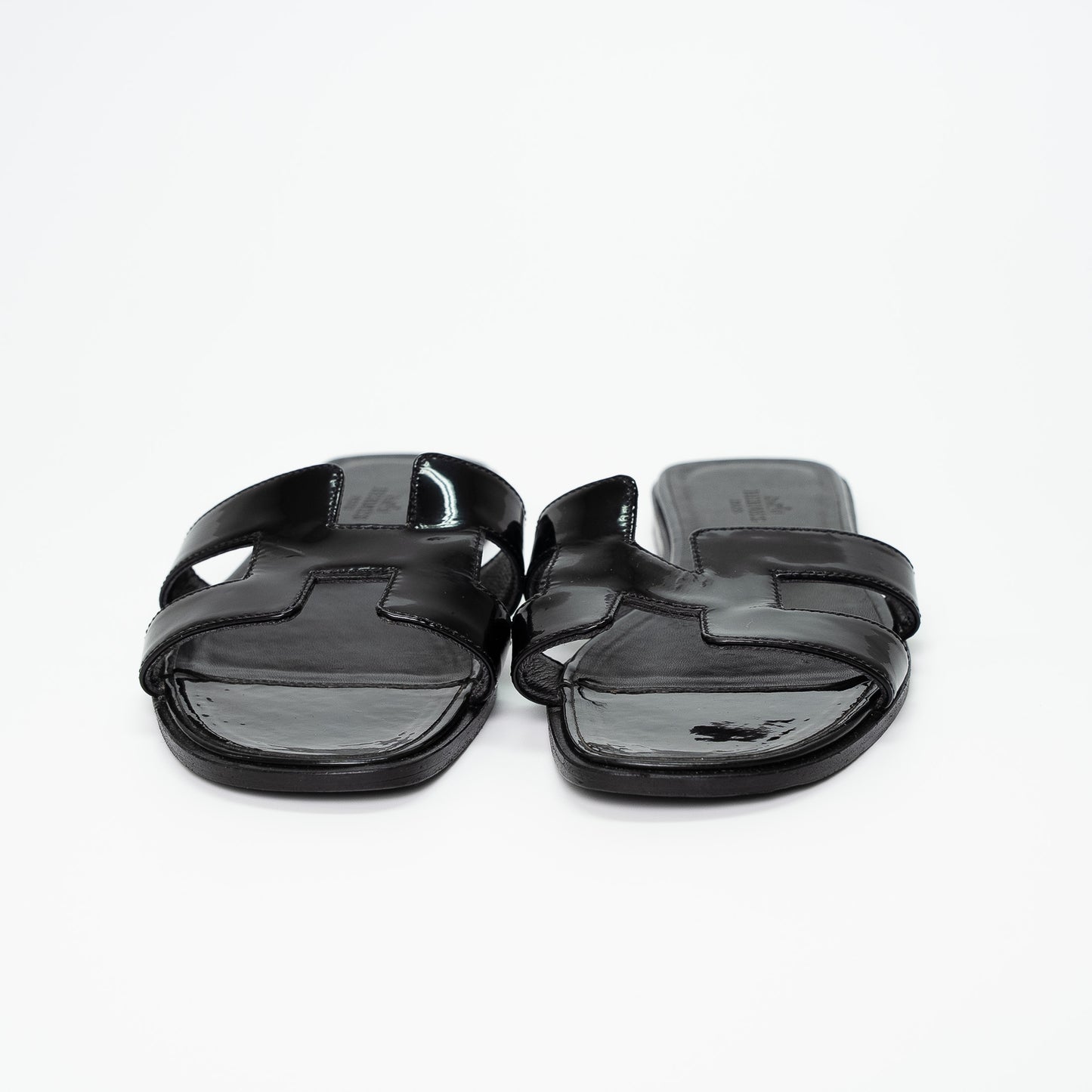 Hermès Black Patent Leather Oran Sandals