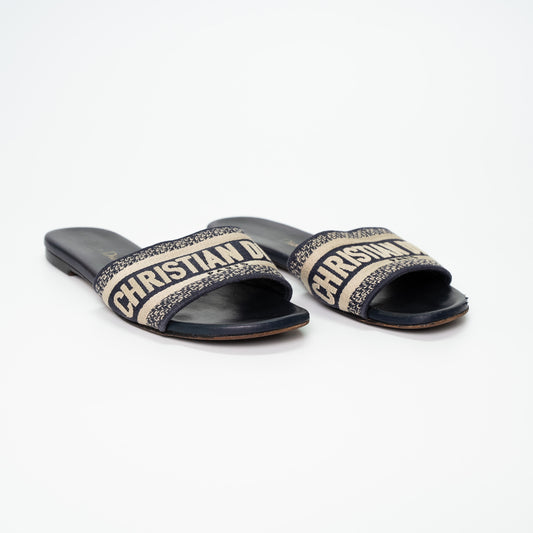 Christian Dior Deep Blue Embroidered Dway Sandals
