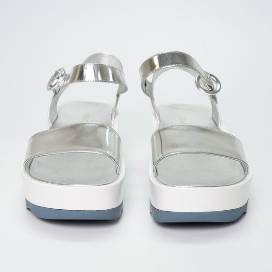 Prada Silver Metallic Leather Platform Sandals