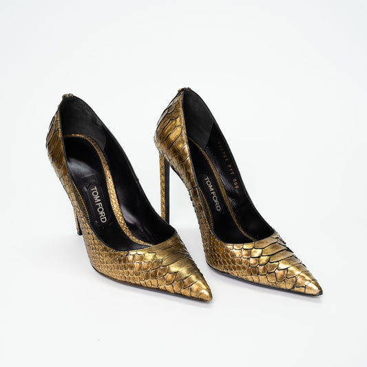 Tom Ford Gold Python Leather Stiletto Heels