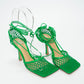 Bottega Veneta Green Mesh & Leather Ankle Strap Sandals