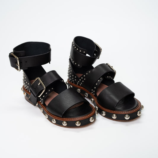 Valentino Garavani Black Leather Studded Sandals