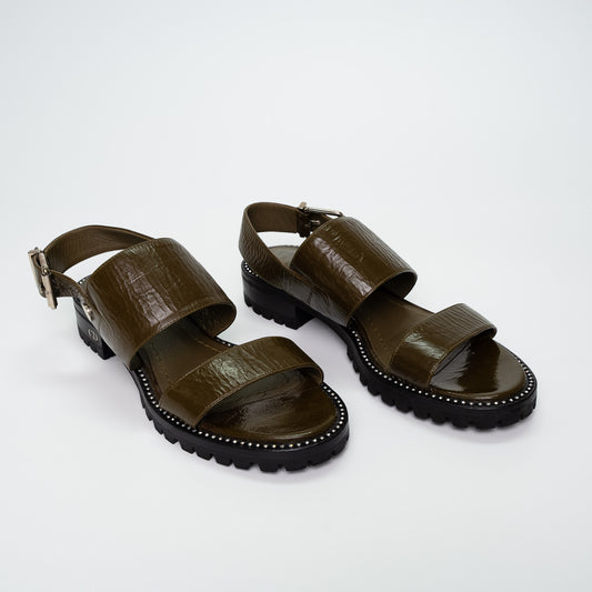 Christian Dior Olive Crinkled Leather Sandals