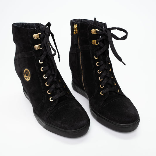 Baldinini Black Suede Leather Wedge Boots
