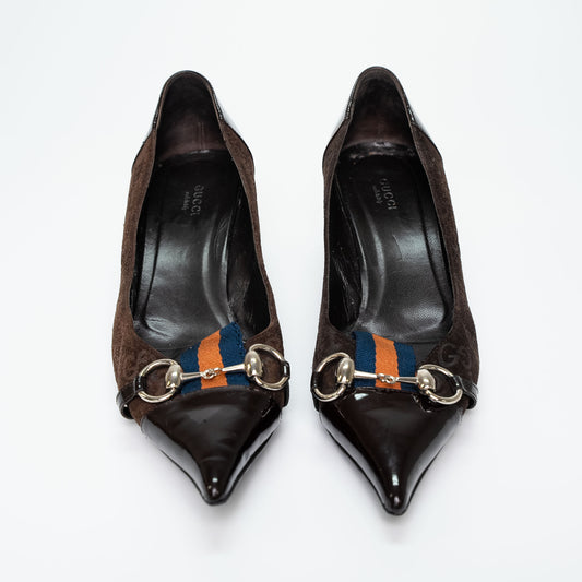 Gucci Brown Monogram Patent Trim Heels Shoes