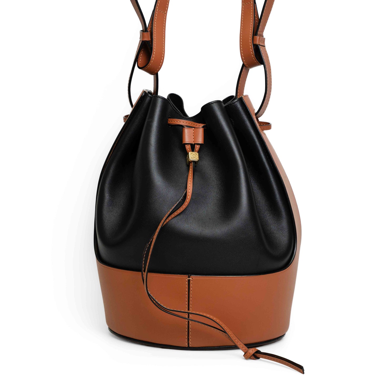 Loewe Balloon Bucket Bag Black and Tan Leather