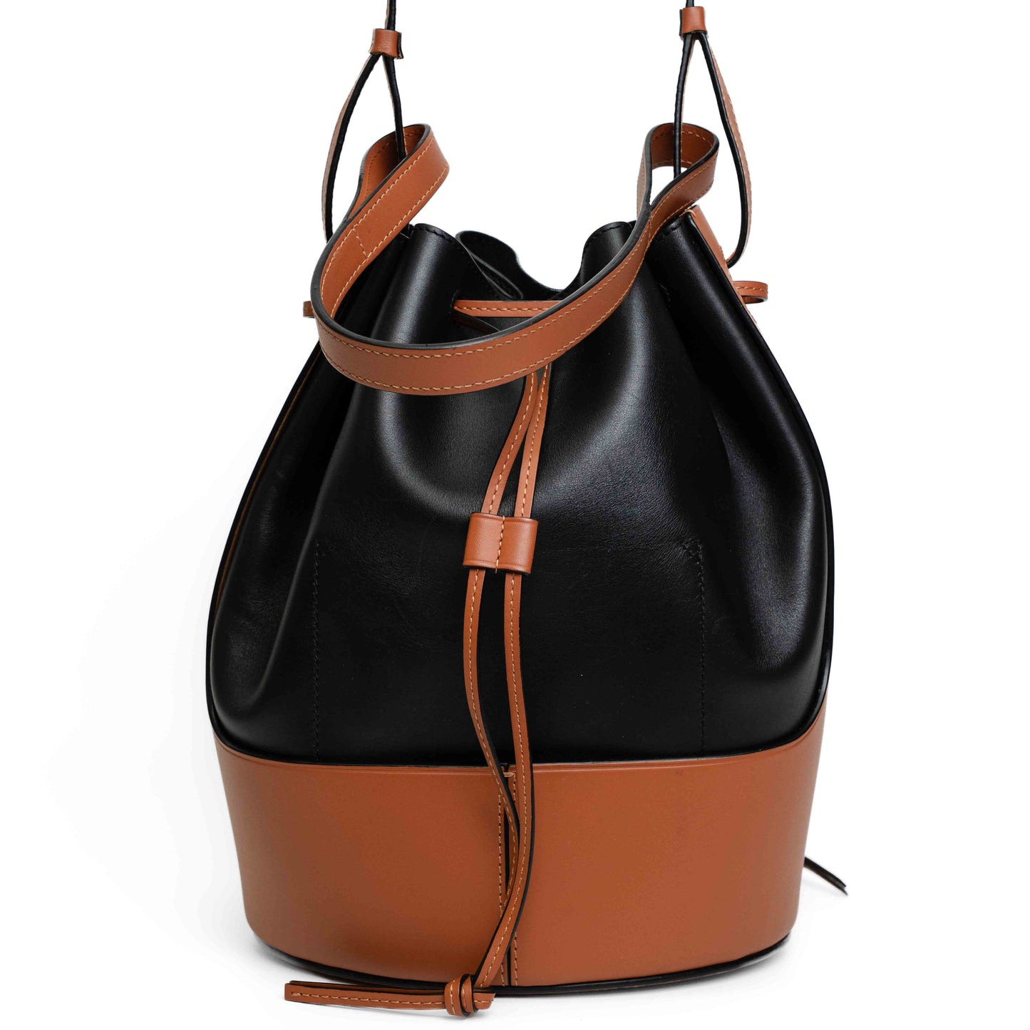 Loewe Balloon Bucket Bag Black and Tan Leather