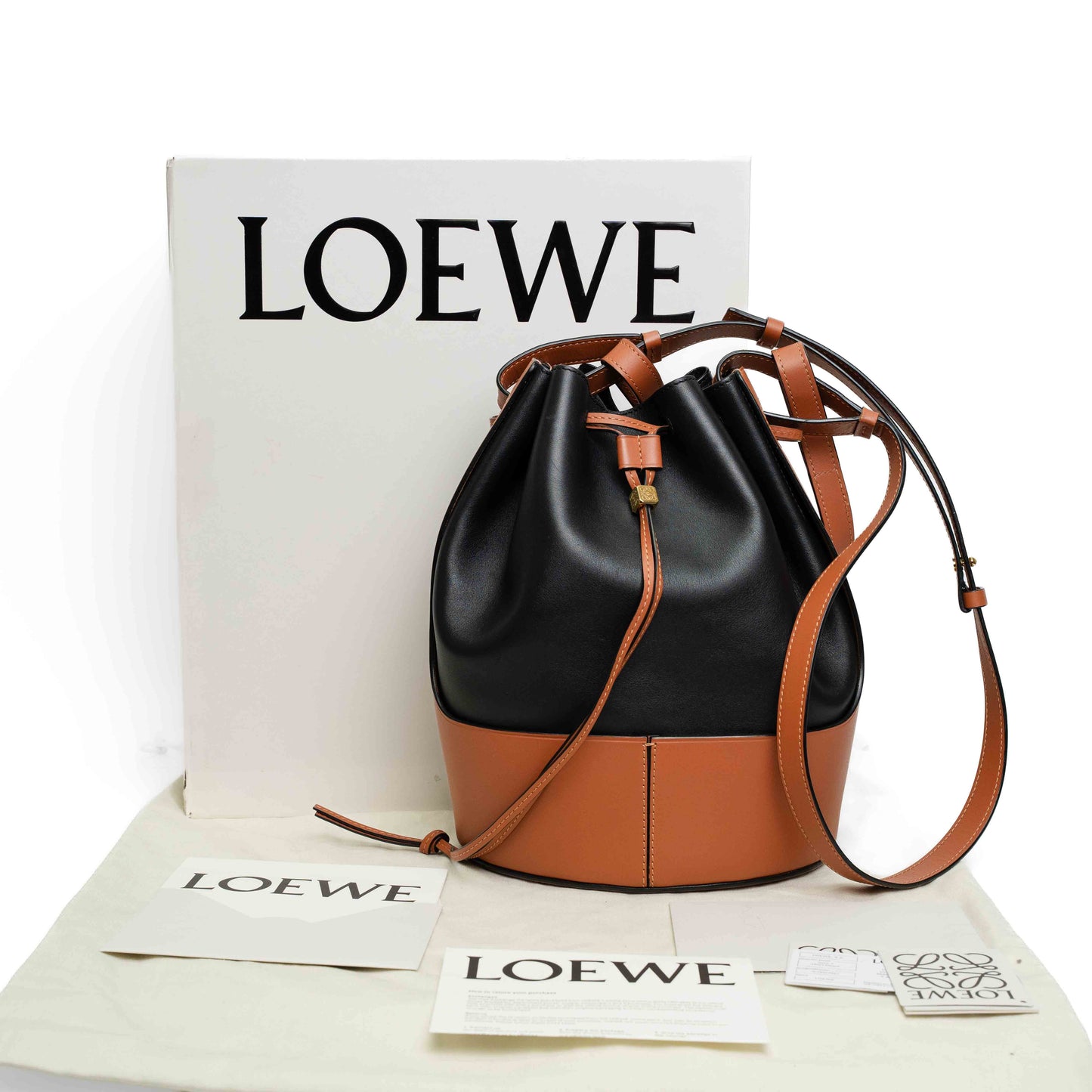 Loewe Balloon Bucket Bag Black and Tan Leather